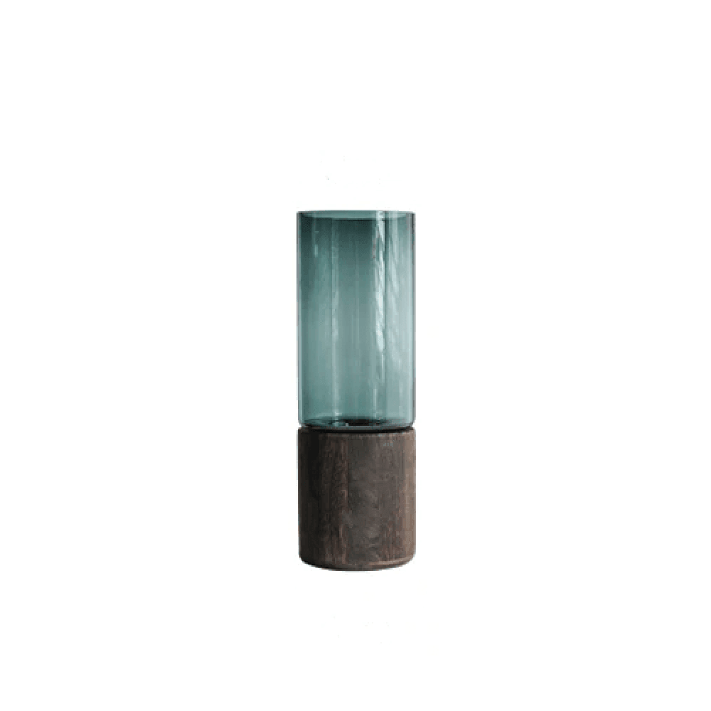 Green or Clear Glass Vase on a Wood Base, Five Sizes, view 8