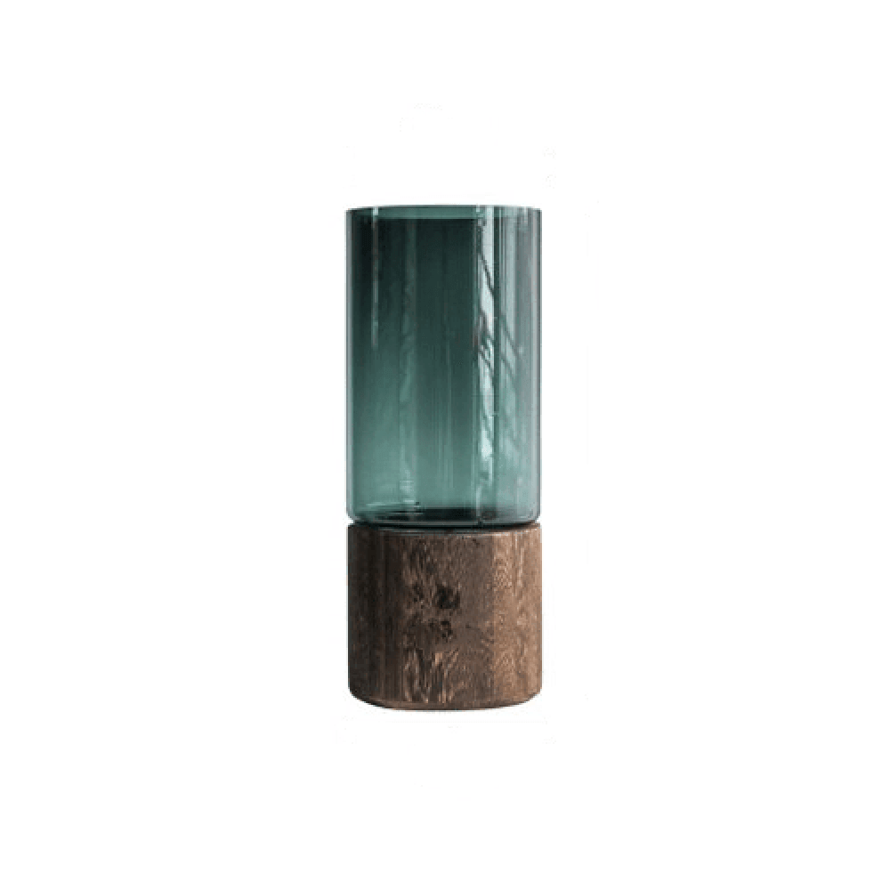 Green or Clear Glass Vase on a Wood Base, Five Sizes, view 12