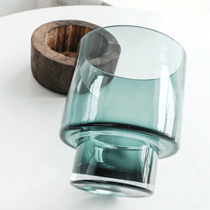 Green or Clear Glass Vase on a Wood Base, Five Sizes, view 2