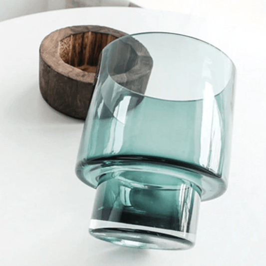 Green or Clear Glass Vase on a Wood Base, Five Sizes, view 2