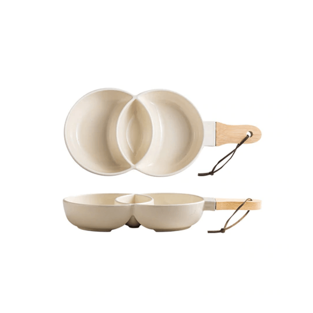 Ceramic Snack Tray with a Wooden Handle, 12 Inches, view 6