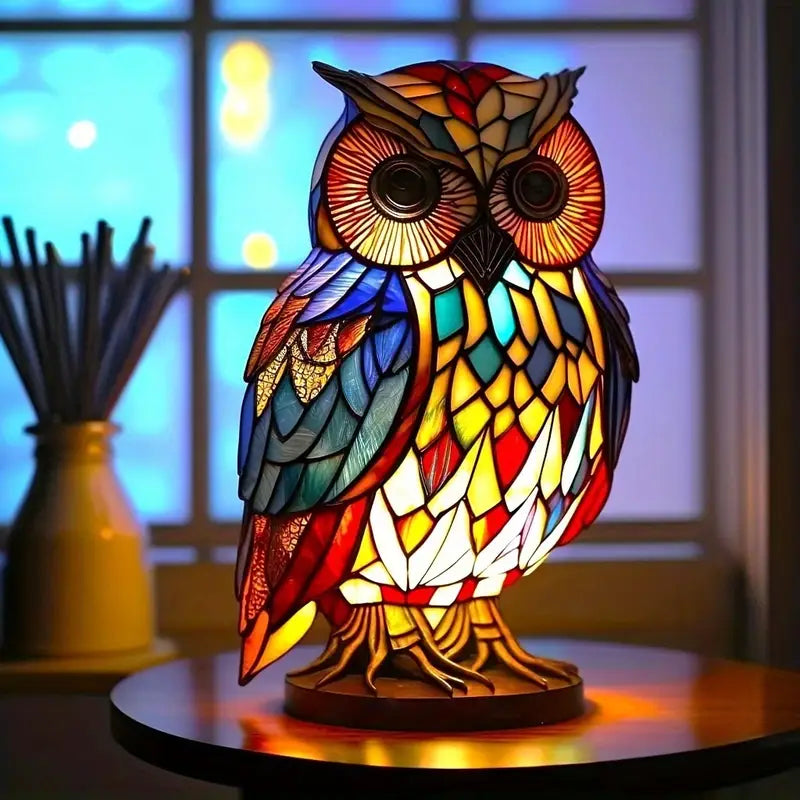 Stained Glass Mosaic Owl Table Lamp