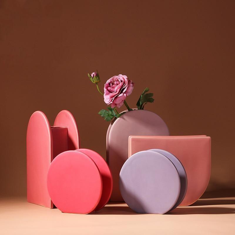 Geometric Ceramic Vases, Round, Half Moon or Arch