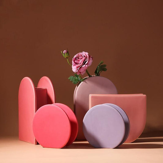 Geometric Ceramic Vases, Round, Half Moon or Arch
