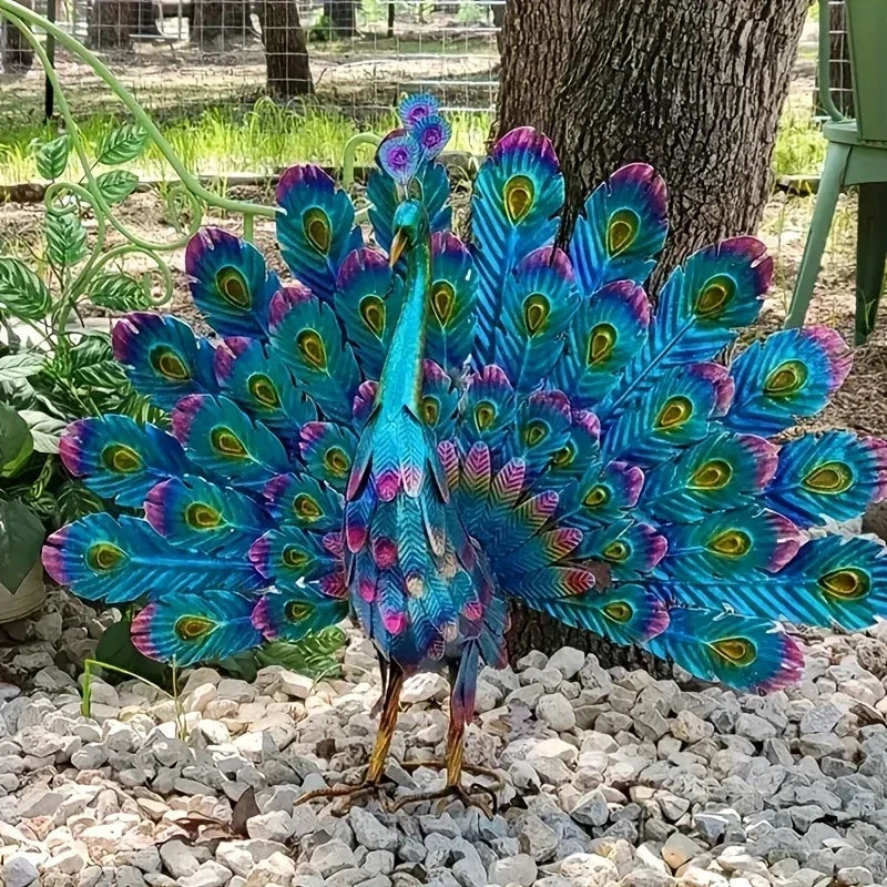 Hand Painted Metal Peacock Garden Sculpture, view 8