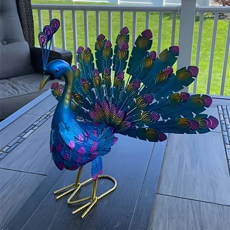 Hand Painted Metal Peacock Garden Sculpture, view 11