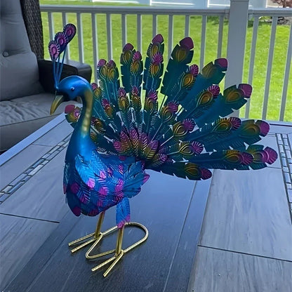 Hand Painted Metal Peacock Garden Sculpture, view 11