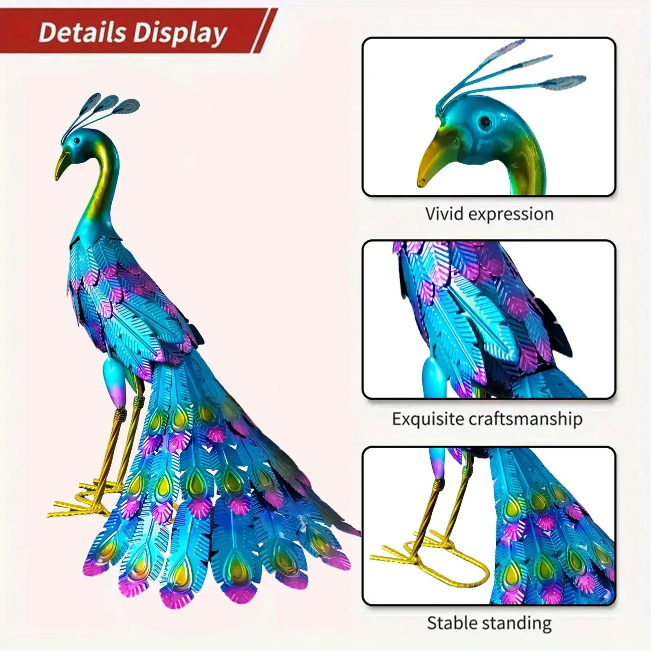 Hand Painted Metal Peacock Garden Sculpture, view 3