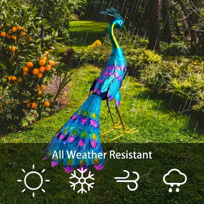 Hand Painted Metal Peacock Garden Sculpture, view 5