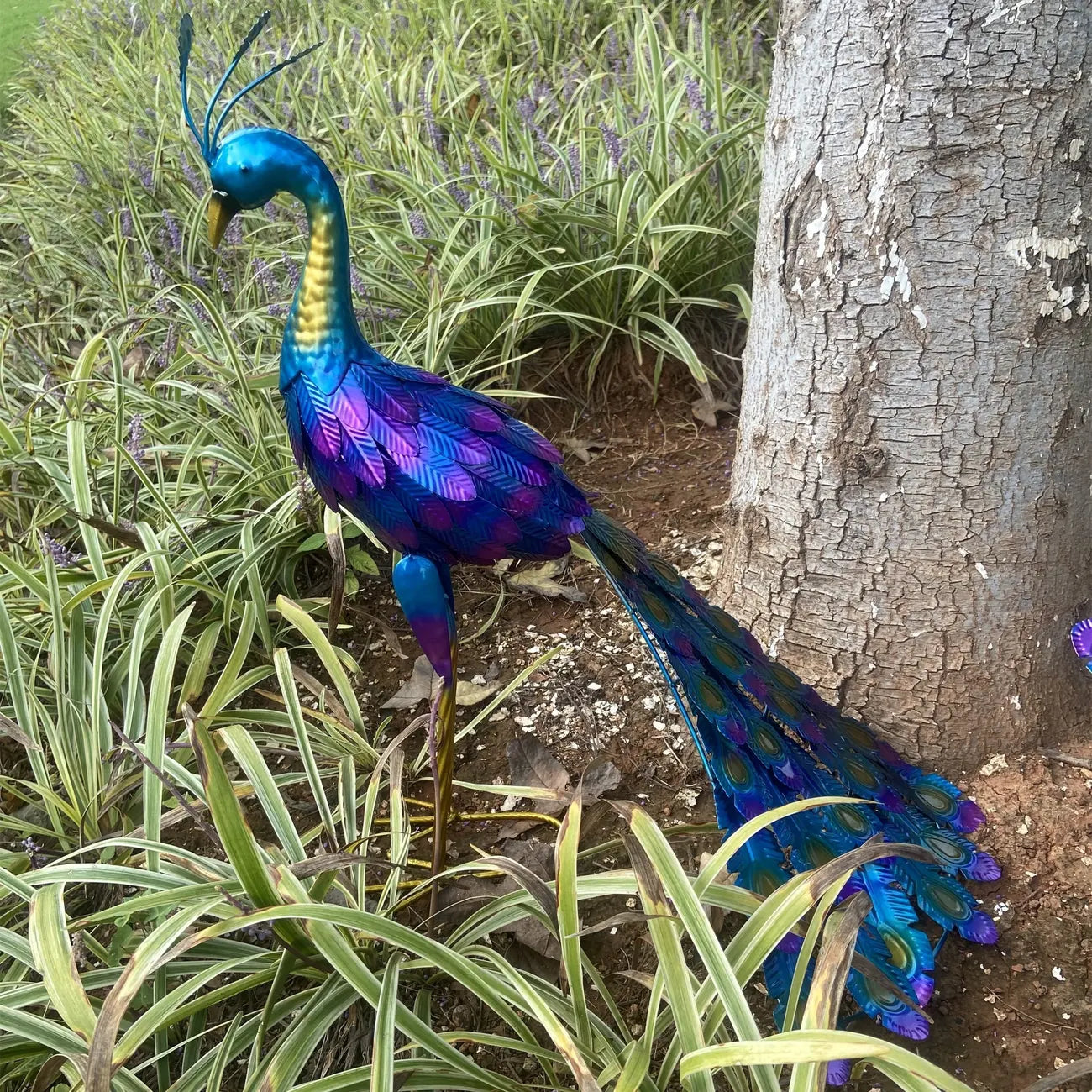 Hand Painted Metal Peacock Garden Sculpture, view 7