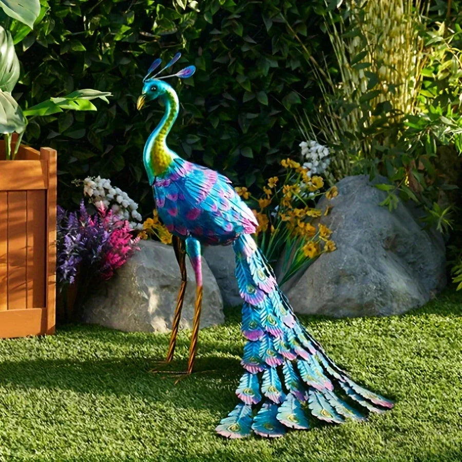 Hand Painted Metal Peacock Garden Sculpture, view 12