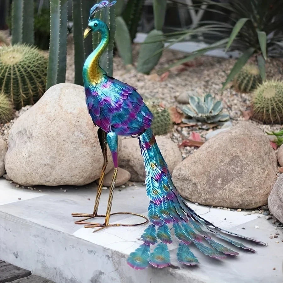 Hand Painted Metal Peacock Garden Sculpture, view 6