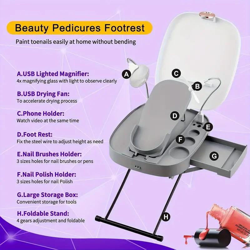 Adjustable Folding Pedicure Footrest with Fan, view 5