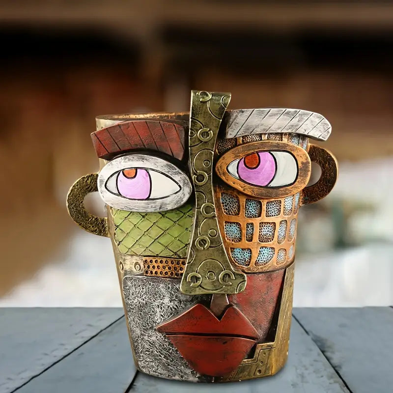 Cubist Face Planter in Painted Resin, 5 in Tall, view 3