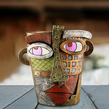 Cubist Face Planter in Painted Resin, 5 in Tall, view 3