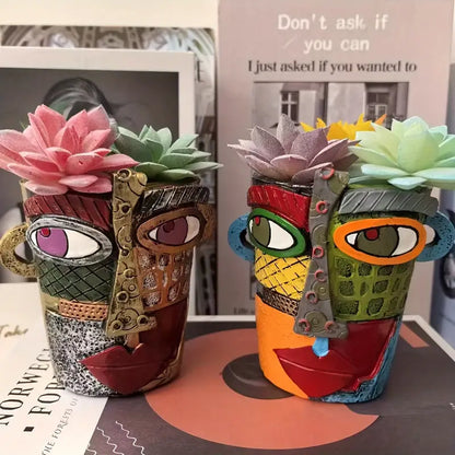 Cubist Face Planter in Painted Resin, 5 in Tall, view 4