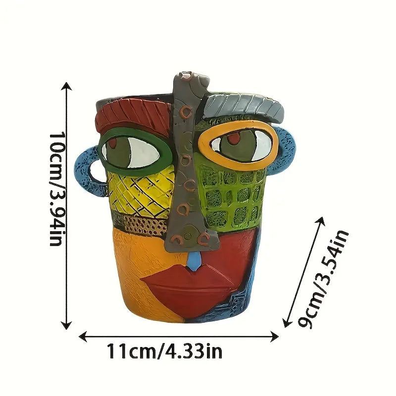 Cubist Face Planter in Painted Resin, 5 in Tall, view 5
