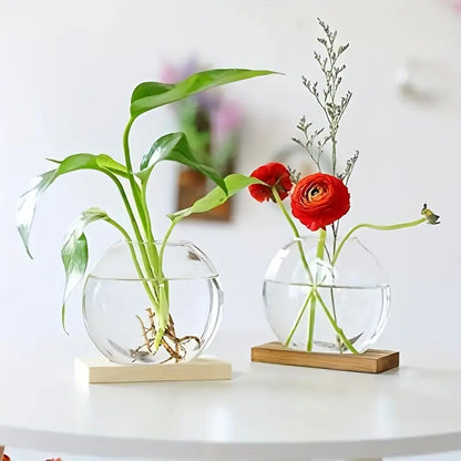Glass Propagation Globe Vase with Wooden Stand