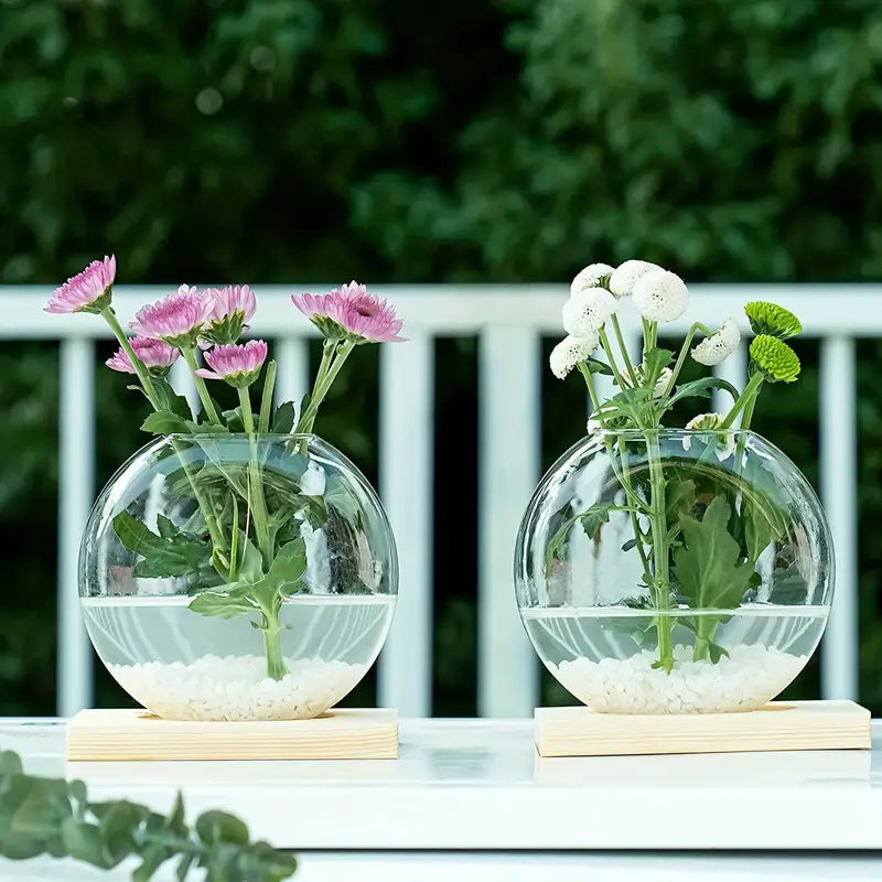 Glass Propagation Globe Vase with Wooden Stand, view 3