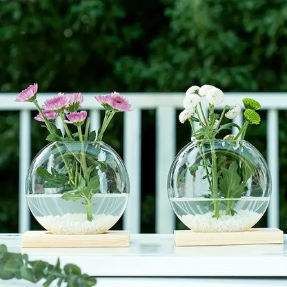 Glass Propagation Globe Vase with Wooden Stand, view 3