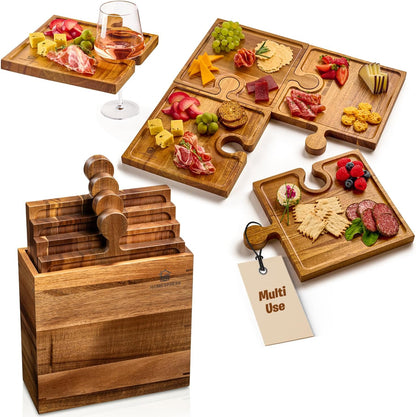 Interlocking Acacia Charcuterie Board Set of 4