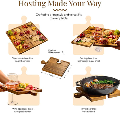 Interlocking Acacia Charcuterie Board Set of 4, view 2