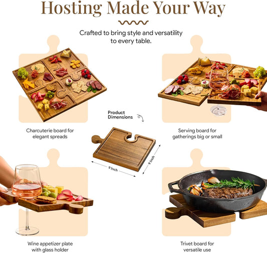 Interlocking Acacia Charcuterie Board Set of 4, view 2