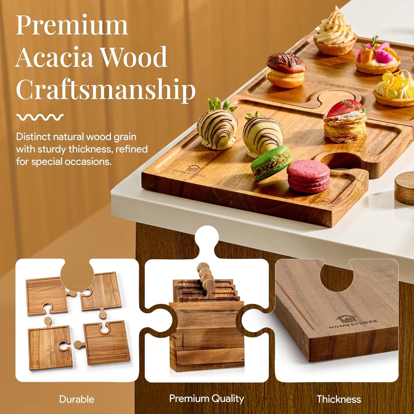 Interlocking Acacia Charcuterie Board Set of 4, view 5
