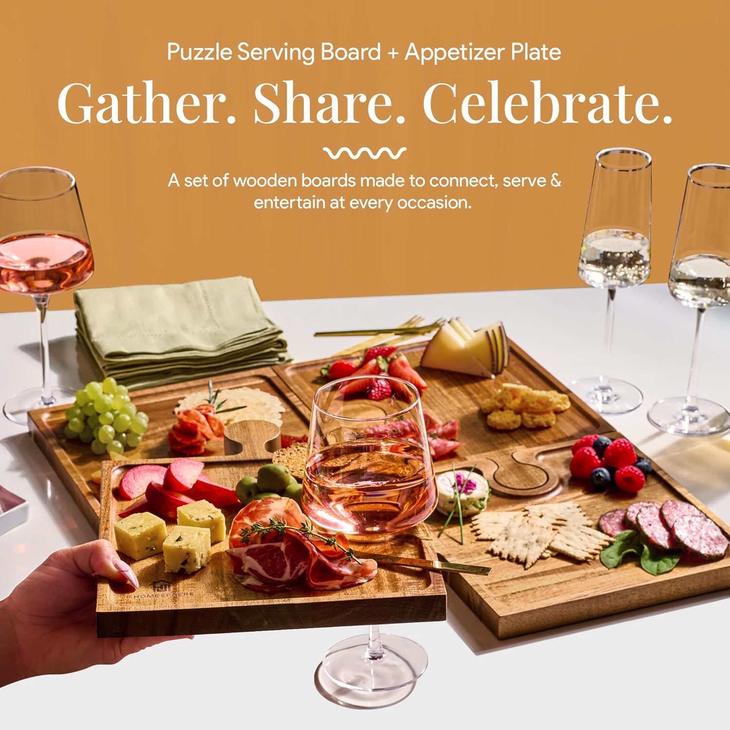 Interlocking Acacia Charcuterie Board Set of 4, view 7