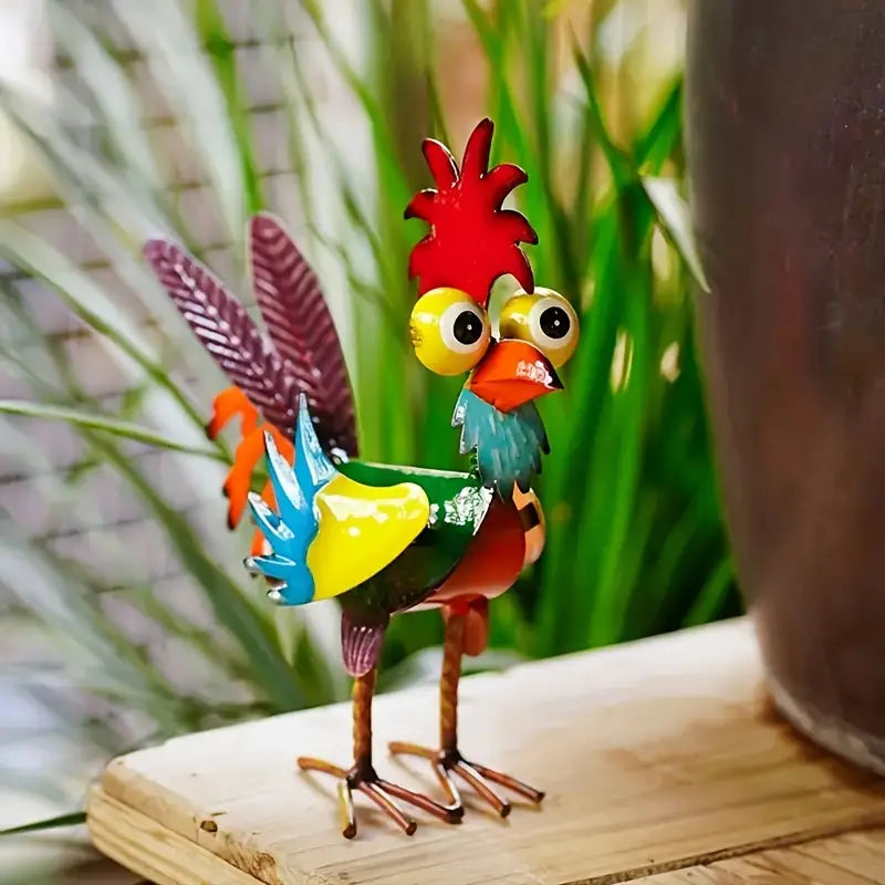 Metal Rooster Garden Ornament, 8.2 in Tall, view 2