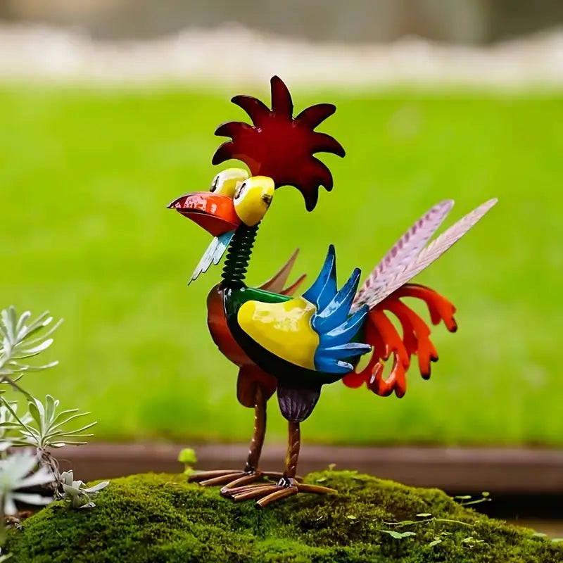 Metal Rooster Garden Ornament, 8.2 in Tall, view 3
