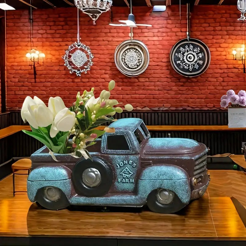 Vintage Metal Truck Planter with Weathered Paint, view 12