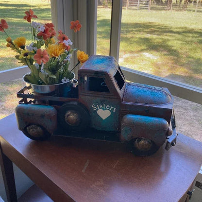 Vintage Metal Truck Planter with Weathered Paint, view 11