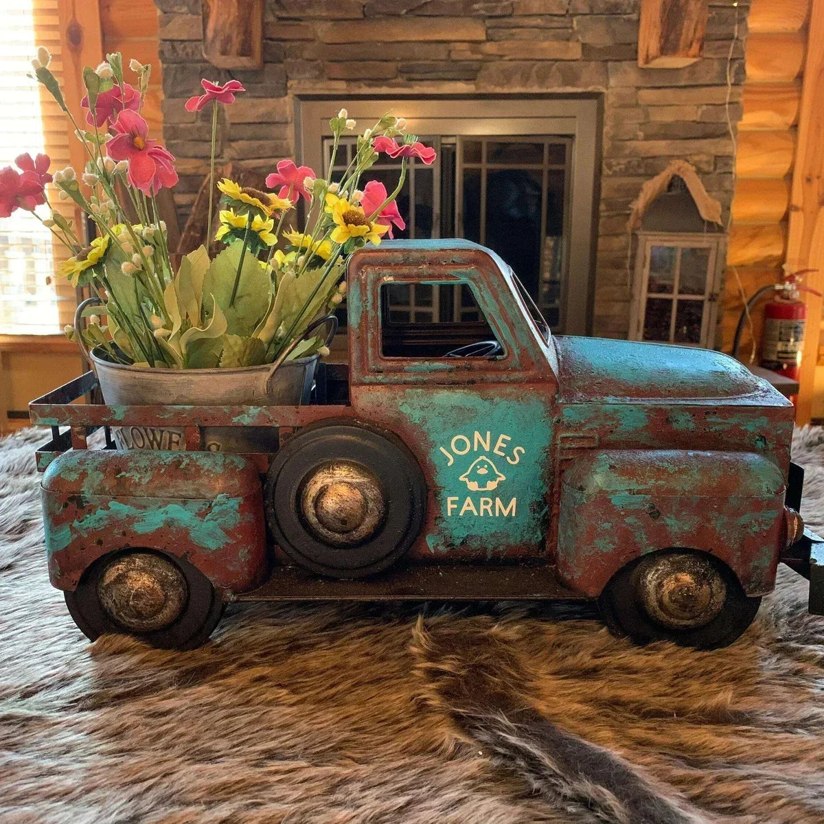 Vintage Metal Truck Planter with Weathered Paint, view 10