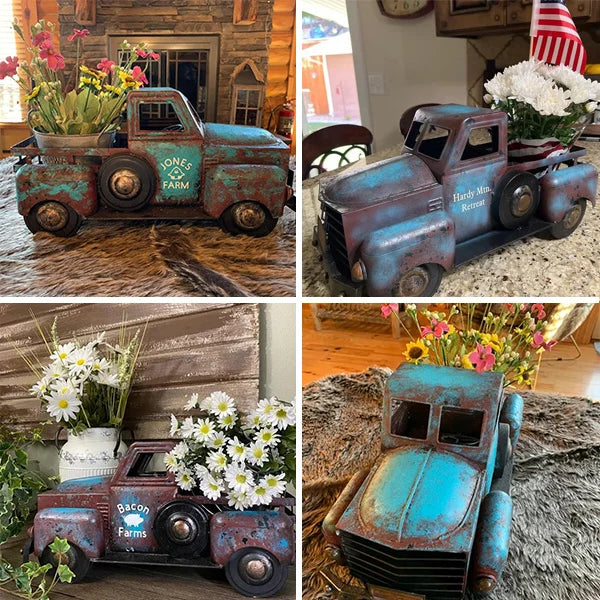 Vintage Metal Truck Planter with Weathered Paint, view 9