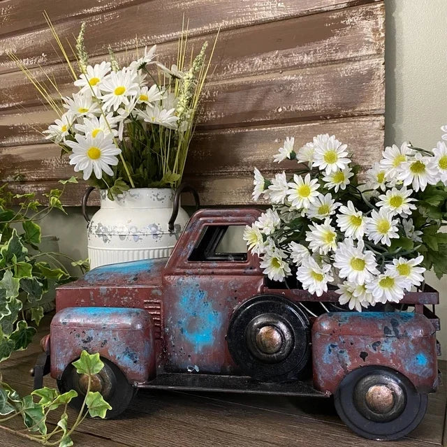 Vintage Metal Truck Planter with Weathered Paint, view 8