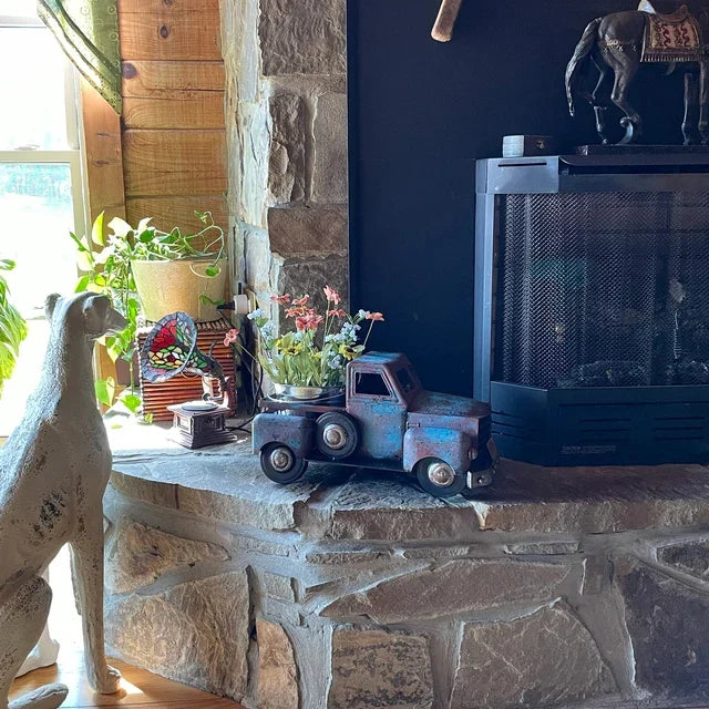 Vintage Metal Truck Planter with Weathered Paint, view 6