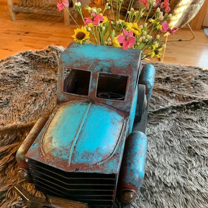 Vintage Metal Truck Planter with Weathered Paint, view 5