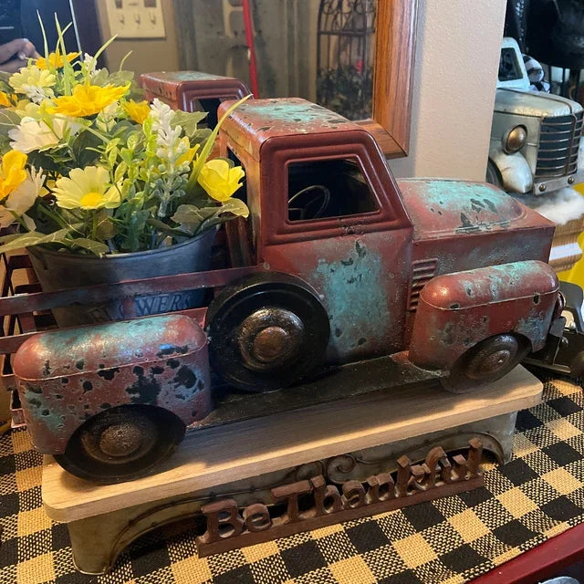 Vintage Metal Truck Planter with Weathered Paint, view 4