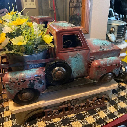 Vintage Metal Truck Planter with Weathered Paint, view 4