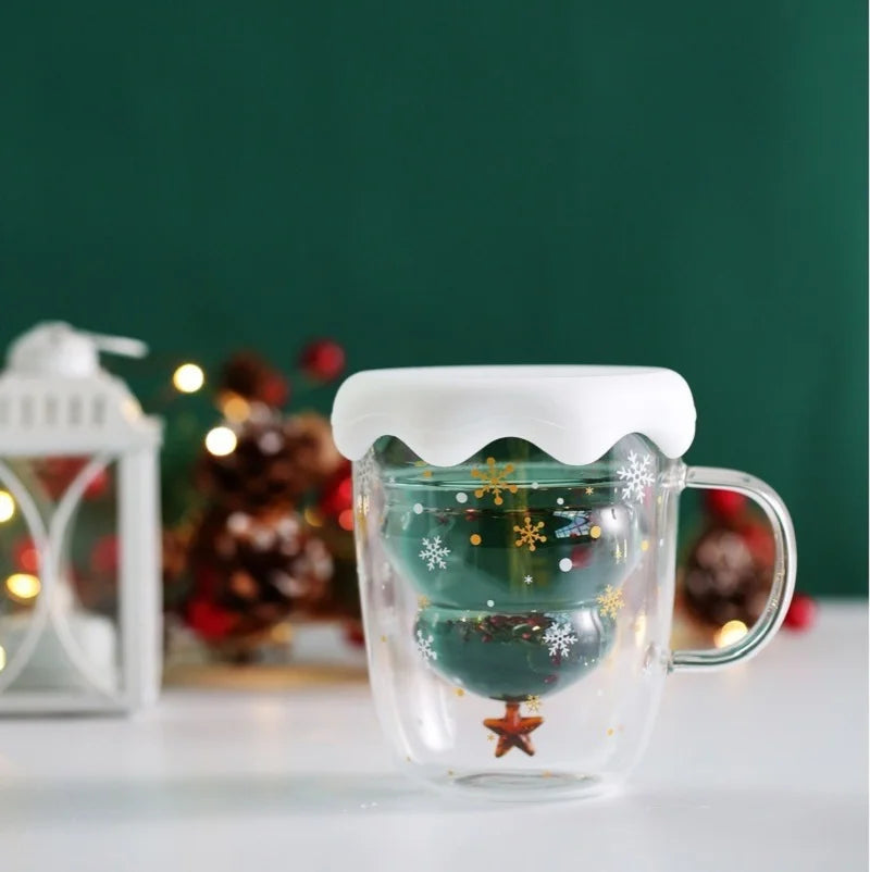 Double Wall Christmas Glass Mug, 10.1 oz (300 ml)