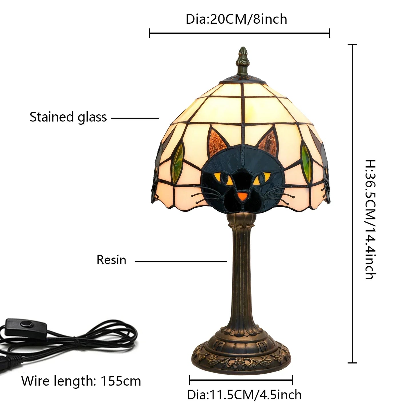 Stained Glass Table Lamp with a Cat Face Shade, view 5