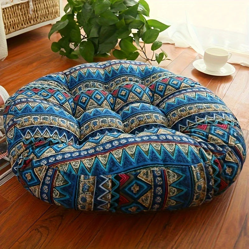Round Tufted Boho Floor Cushion, 22 in, Four Prints, view 6