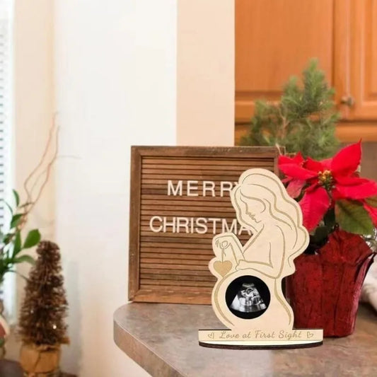Wooden Ultrasound Photo Frame, Pregnant Silhouette Stand, view 2