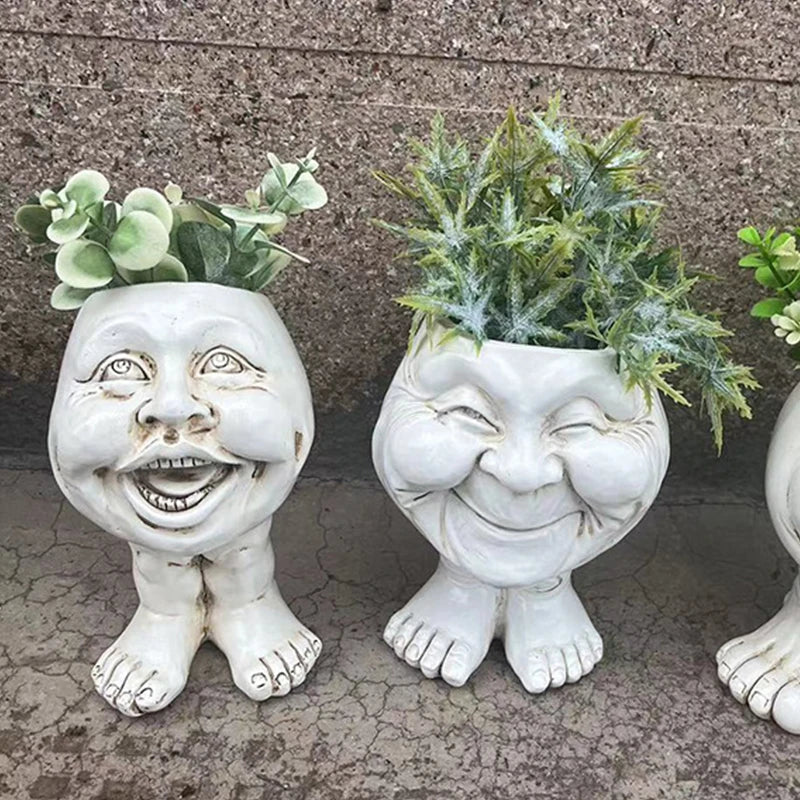 Resin Face Planter with Drainage Hole, Six Characters, view 35