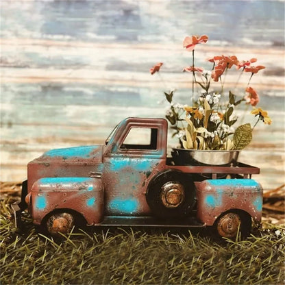 Vintage Metal Truck Planter with Weathered Paint, view 2