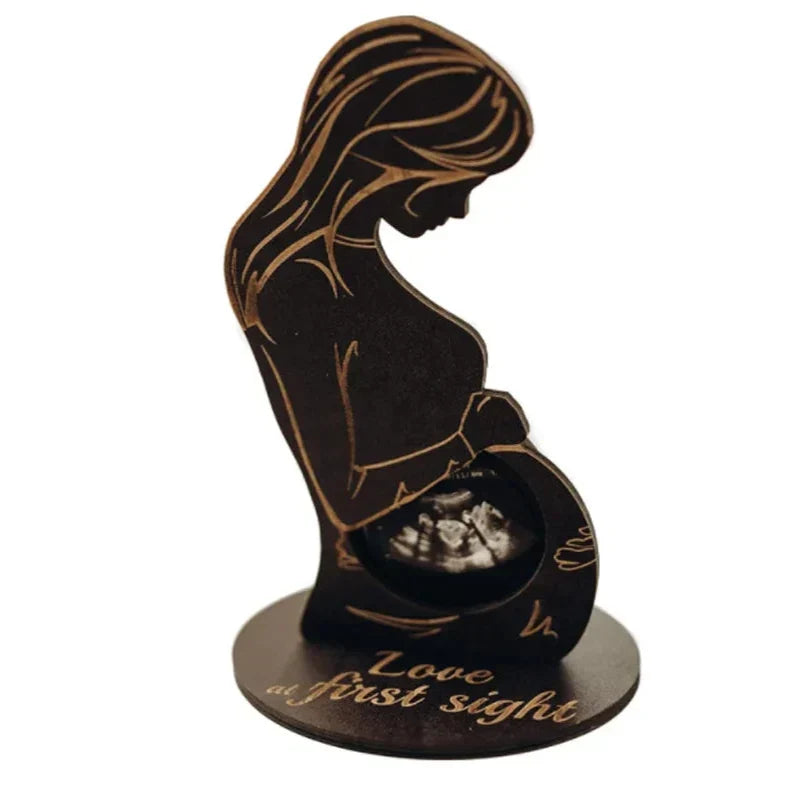 Wooden Ultrasound Photo Frame, Pregnant Silhouette Stand