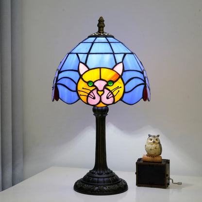 Stained Glass Table Lamp with a Cat Face Shade, view 2