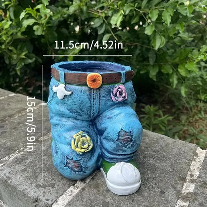 Denim Jeans Garden Planter, Sitting or Kneeling Pose, view 12