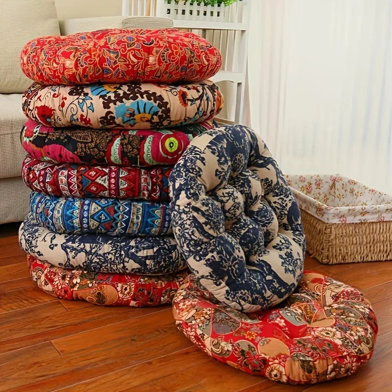 Round Tufted Boho Floor Cushion, 22 in, Four Prints, view 5